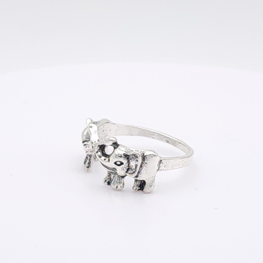 Silver Elephant Wrap Ring Size 7 Animal Band Statement - Picture 7 of 15